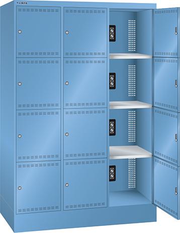 Akku-Fächerladeschrank B1205xT585xH1790mm RAL 5012,3x4 Fächer 2x230V je Fach