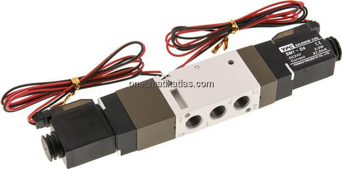 5/3-Wege Magnetventil, G 1/8", Mittelstellung geschlossen, 24 V DC