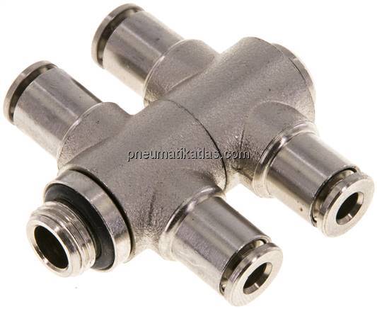 Kompakt-Steckanschluss, T-Stück, zweifach, Messing vernickelt