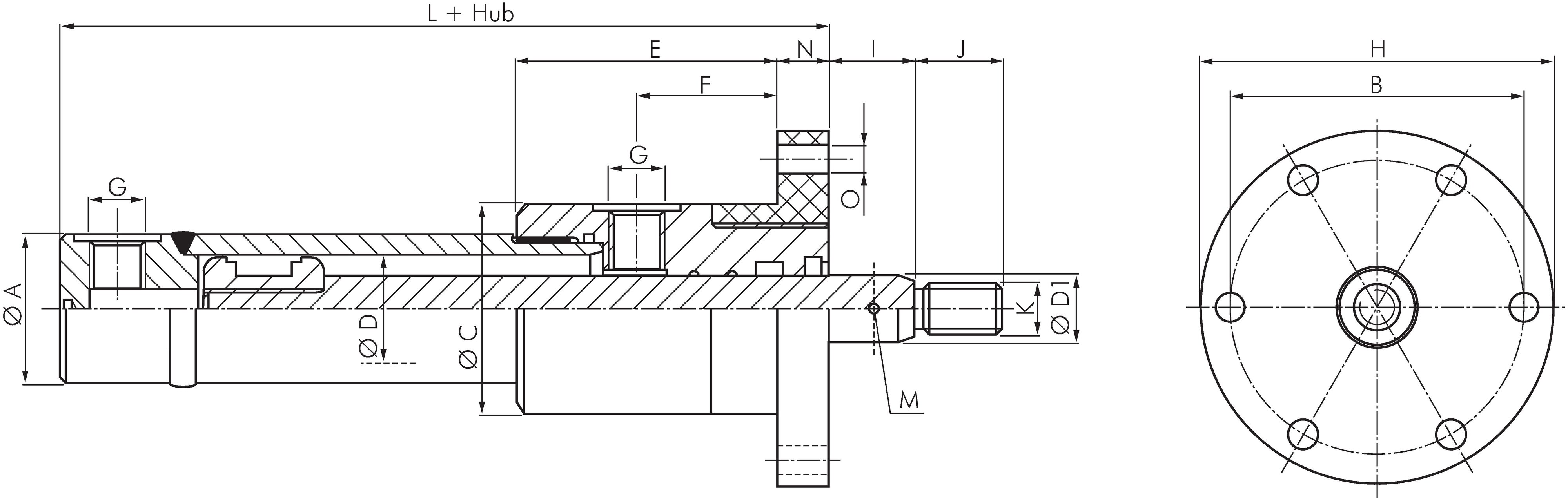 Zeichnung: Industrie-Hydraulikzylinder mit Gewinde