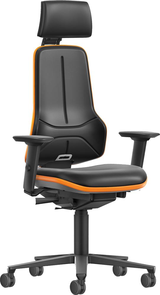 Bimos Arbeitsstuhl XXL orange mit Rollen Kunstleder mit Kopfst. u. Armlehnen
