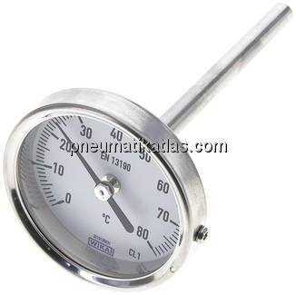 Bimetallthermometer, waagerecht D63/0 bis +80°C/100mm