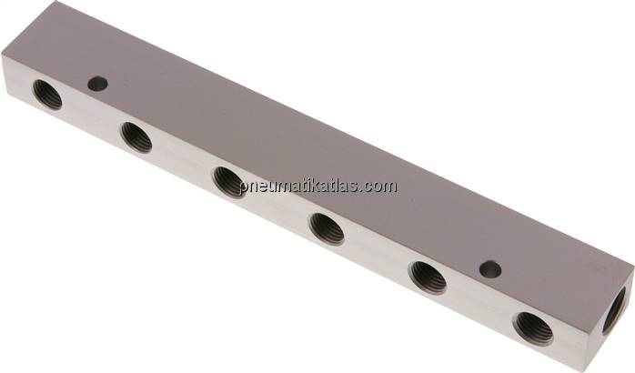 Verteilerleiste 2x G 3/8"-6x G 1/4", Aluminium eloxiert