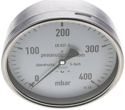 Manometer waagerecht 160mm, 0 - 400 mbar, G 1/2"