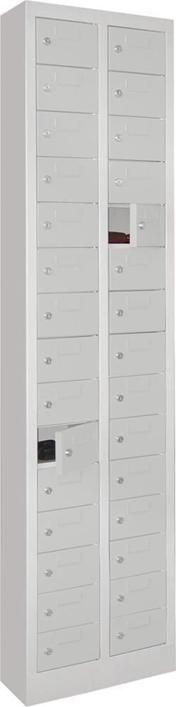 Kleinfachschrank m.SockelH1950xB460xT200 mm 2x15 Fächer RAL7035 Türen mit Etikettenrahmen