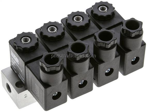 3/2-Wege Magnetventil, G 1/8", geschlossen (NC), 4-fach, 24 V DC