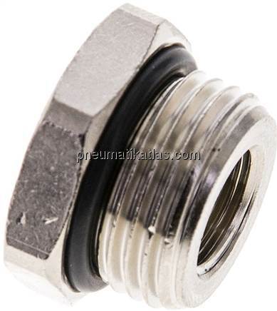 Reduziernippel G 3/8"(AG)-G 1/8"(IG), Messing vernickelt (Elastomerabdichtung)