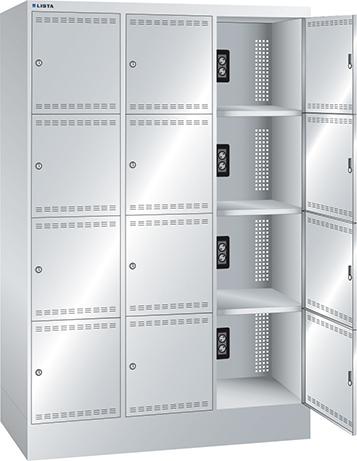 Akku-Fächerladeschrank B1205xT585xH1790mm RAL 7035,3x4 Fächer 2x230V je Fach