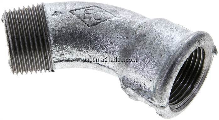 45°-Bogen Rp 3/4"(IG)-R 3/4"(AG), Temperguss verzinkt