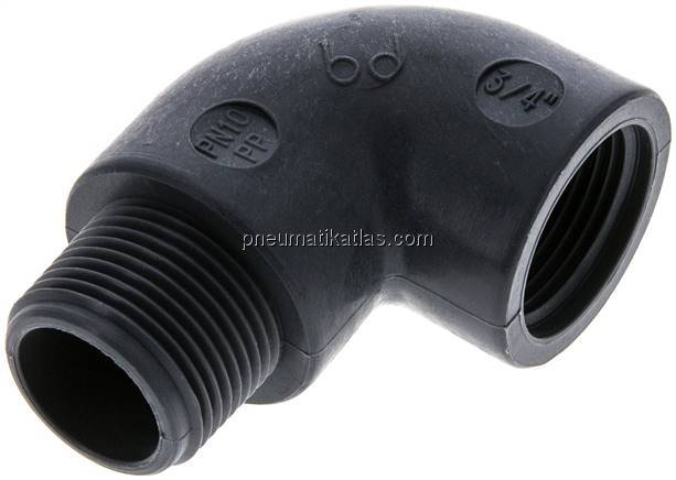 90°-Einschraubwinkel G 3/4"(IG)-G 3/4"(AG), Polypropylen