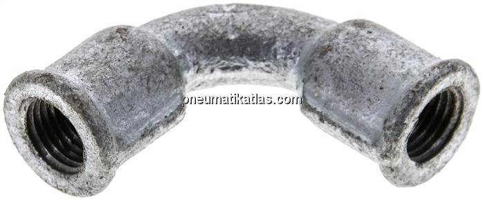 90°-Bogen Rp 1/4" (IG), lang Typ 2/G1, Temperguss verzinkt