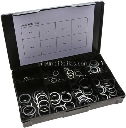 Hydraulik-Dichtring-Sortiment, 8 Abmessungen von M 8 bis M 22