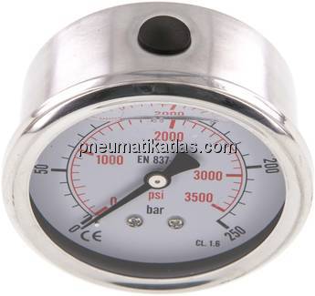 Glycerin-Manometer waagerecht (CrNi/Ms),63mm, 0 - 250bar