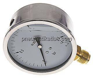 Glycerin-Manometer senkrecht (CrNi/Ms),100mm, 0 - 1,6 bar