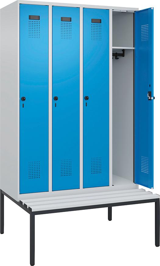 Spind Evolo PLUS 4 Abteile H2120xB1200xT815mm 7035 5012 /P1G/7021P_DKB