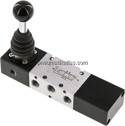 5/3-Wege Handhebelventil, G 1/8", Mittelstellung geschlossen, Federrückstellung