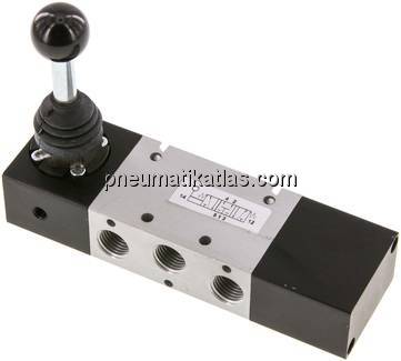 5/3-Wege Handhebelventil, G 1/4", Mittelstellung belüftet, Federrückstellung