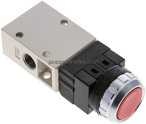 3/2-Wege Ventil G 1/4", Drucktaster rot