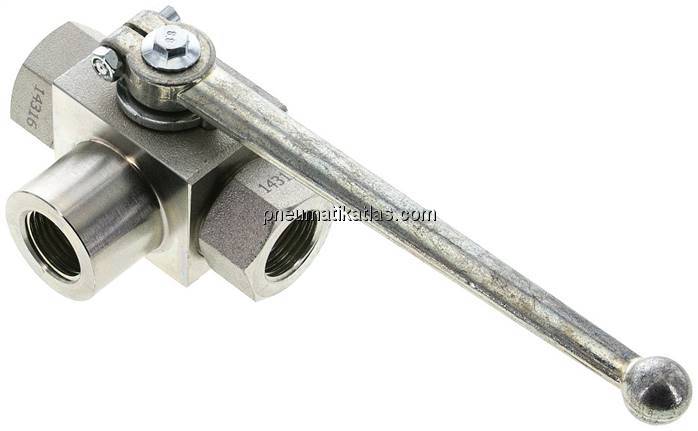 Hochdruck-3-Wege Kugelhahn, T-Bohrung, G 1/2", 0 - 500bar