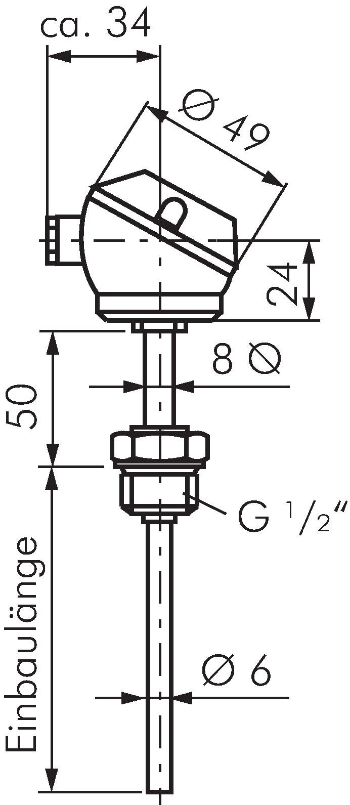 Zeichnung: Widerstandsthermometer mit kleinen Ansc