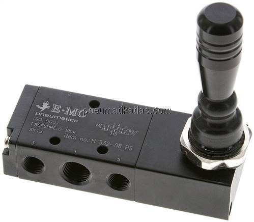 5/3-Wege Handhebelventil, G 1/4", Mittelstellung belüftet, Federrückstellung