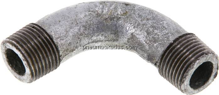 90°-Bogen R 3/8" (AG), Temperguss verzinkt