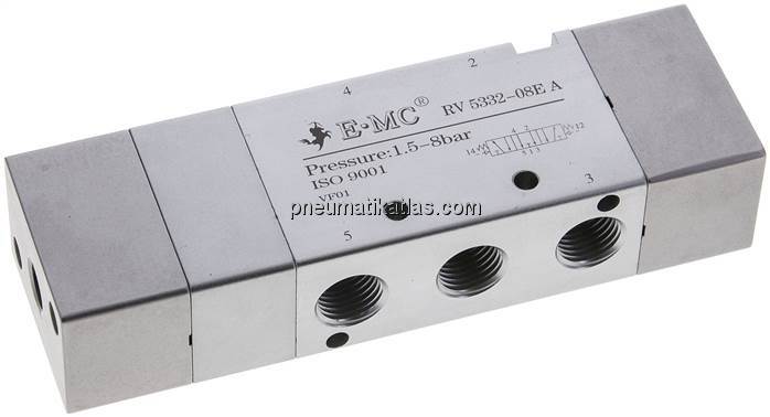 5/3-Wege Pneumatikventil, G 1/4", Mittelstellung entlüftet