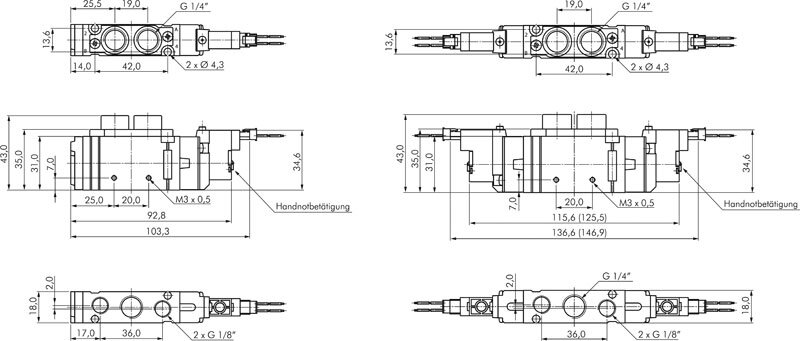 Zeichnung: 5/2-Wege Magnet-Impulsventil