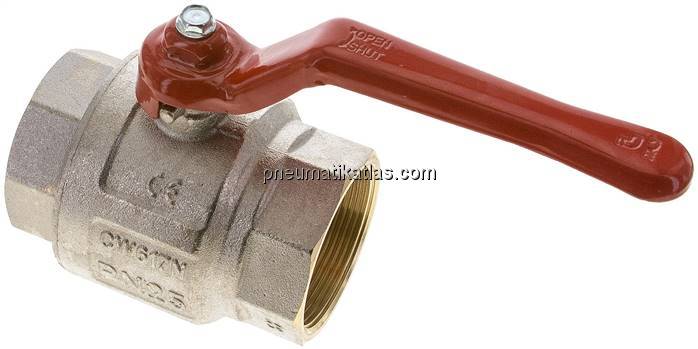 Messing-Kugelhahn, kurz, G 2", -0,9 bis 25 bar, voller Durchgang