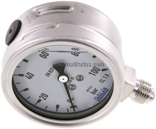 Chemie-Glycerin-Manometer senkrecht, 63mm, 0 - 100 bar