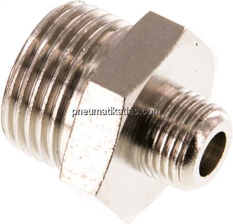 Doppelnippel G 3/8"-G 1/8", Messing vernickelt