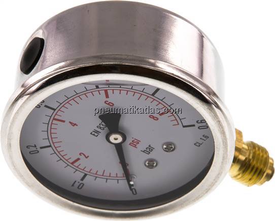 Glycerin-Manometer senkrecht (CrNi/Ms), 63mm, 0 - 0,6 bar