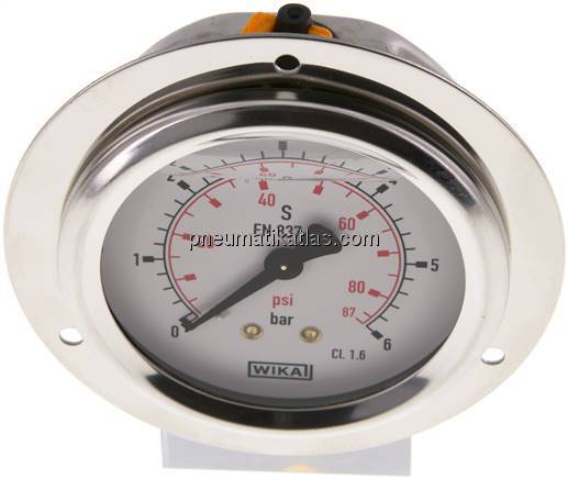 Glycerin-Einbaumanometer,Frontring, 63mm, 0 - 6 bar