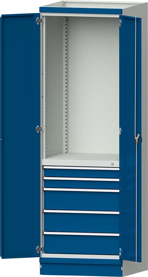 Modulschrank Modell 2410 B715xT720xH2200mm RAL 7035/5012 mit Türen 5 Schubladen