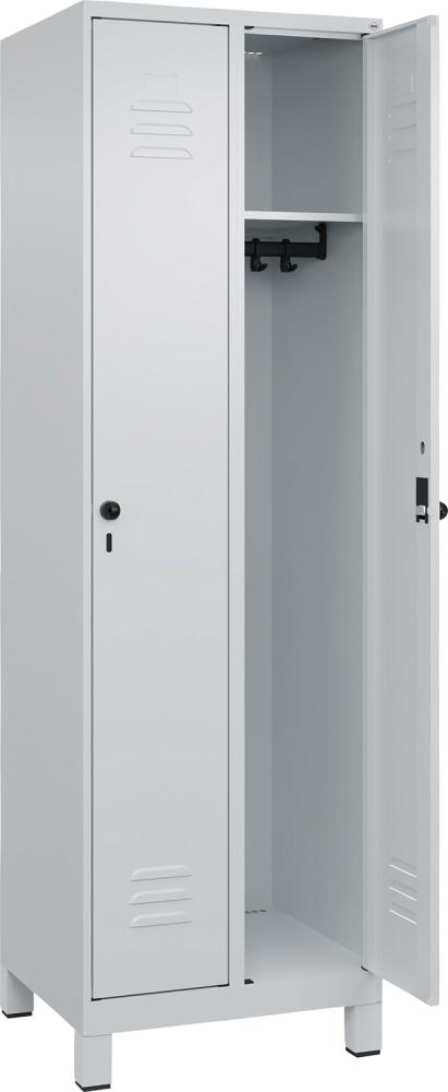 Garderobenschrank m.FüßenB600xT500xH1950 Korpus RAL 7035 LichtgrauTüren RAL 7035 Lichtgrau