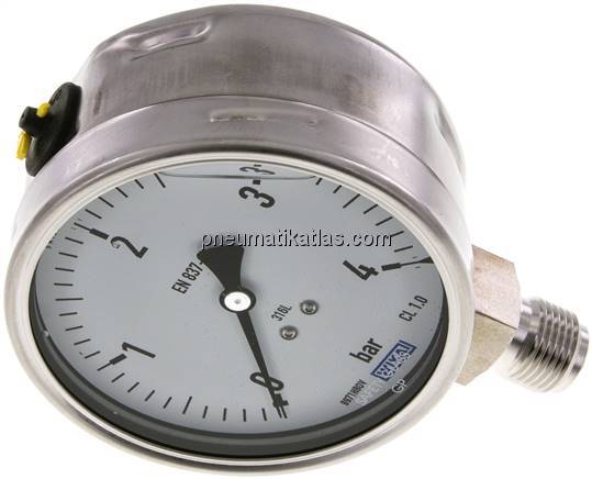 Chemie-Glycerin-Manometer senkrecht,100mm, 0 - 4 bar