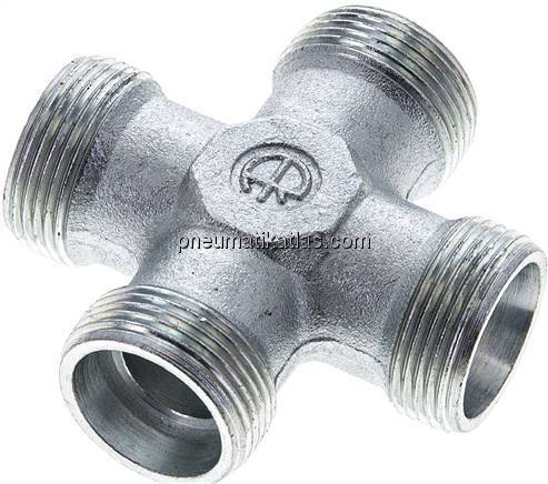 Kreuz-Schneidringverschraubung 18 L (M26x1,5), ohne Mutter & Schneidring, Stahl 