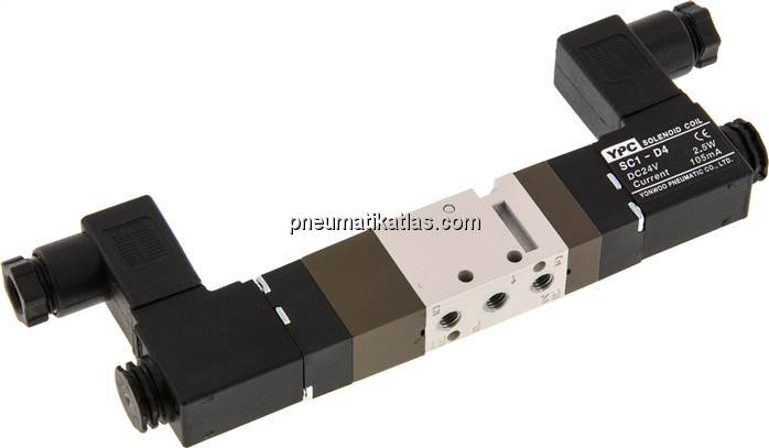 5/3-Wege Magnetventil, M 5, Mittelstellung geschlossen, 24 V DC