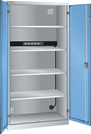 Ladeschrank Flügeltüren Ral 7035/5012 BxTxH 1000x580x1950 1x5 fach Schuko