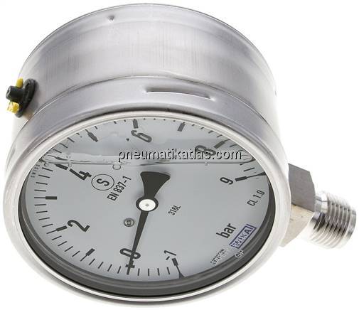 Gly.-Sicherheits-Manometer senkrecht,100mm, -1 bis 9 bar