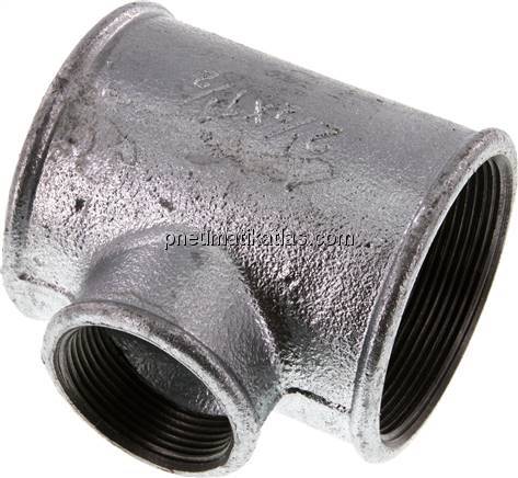 T-Stück Rp 2-1/2"-Rp 1-1/2"-Rp 2-1/2" (IG), Temperguss verzinkt