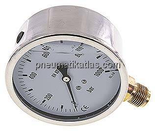 Glycerin-Manometer senkrecht (CrNi/Ms),100mm, 0 - 1000 bar