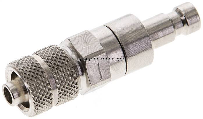 Kupplungsstecker (NW2,7) 6x4mm Schlauch, Messing vernickelt