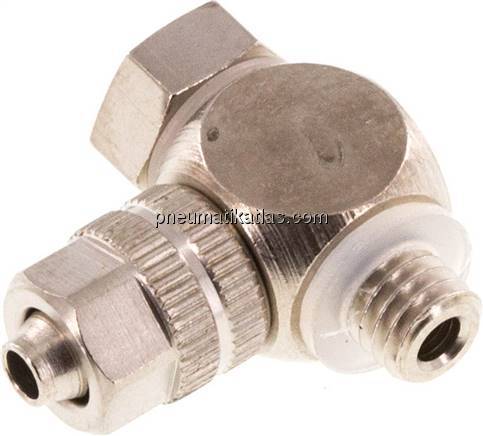 Winkel-Verschraubung M 5-4,3x3mm, Messing vernickelt, Hohlschraube