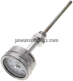 Bimetallthermometer, waagerecht D63/0 bis +600°C/160mm