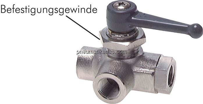Exemplarische Darstellung: 3-Wege Kugelhahn, mit B