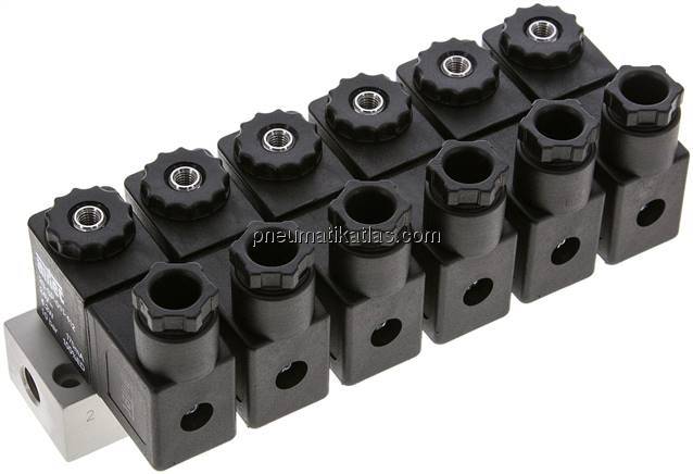 3/2-Wege Magnetventil, G 1/8", geschlossen (NC), 6-fach, 24 V DC