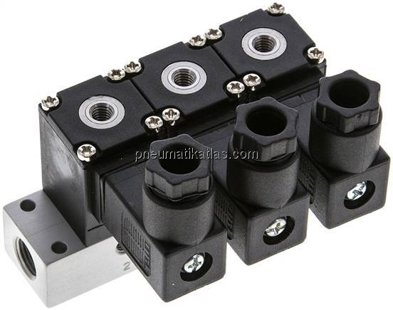 3/2-Wege Magnetventil, M 5, geschlossen (NC), 3-fach, 24 V DC