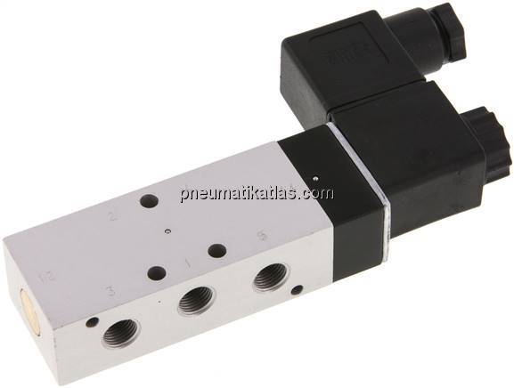 5/2-Wege Magnetventil, G 1/8", Feder, 12 V DC, Standard