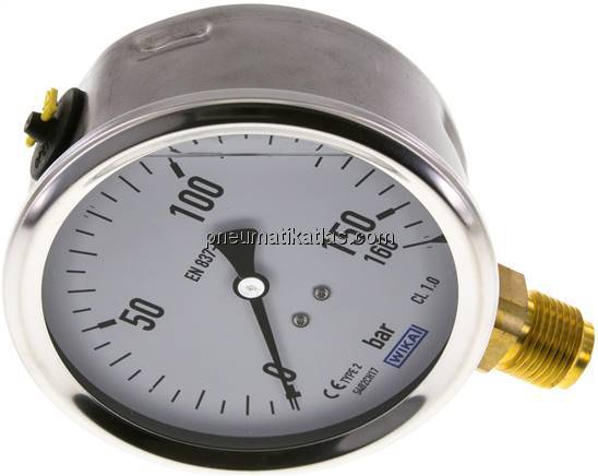 Glycerin-Manometer senkrecht (CrNi/Ms),100mm, 0 - 160 bar